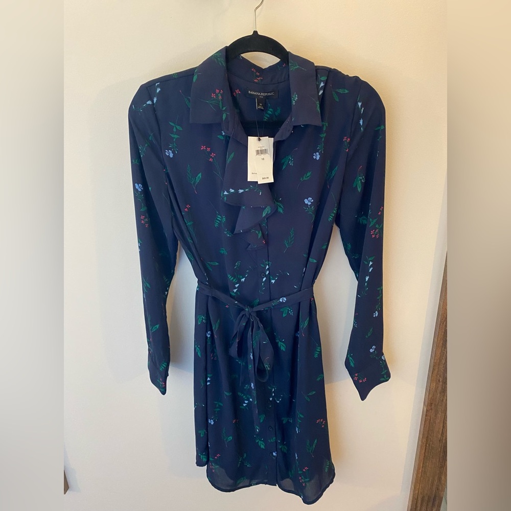 Banana Republic Ruffle Front Belted Shirt Dress